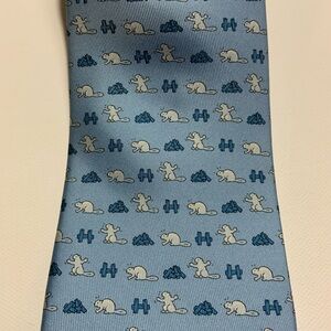 🐭 Hermès Paris Blue Silk Beaver Print Tie – Made in France
